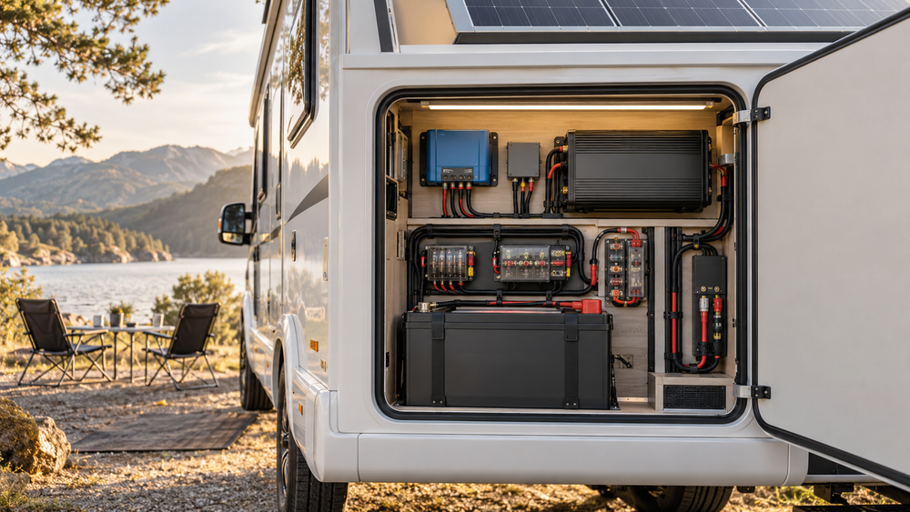 Professioneel off-grid energiesysteem in een camper