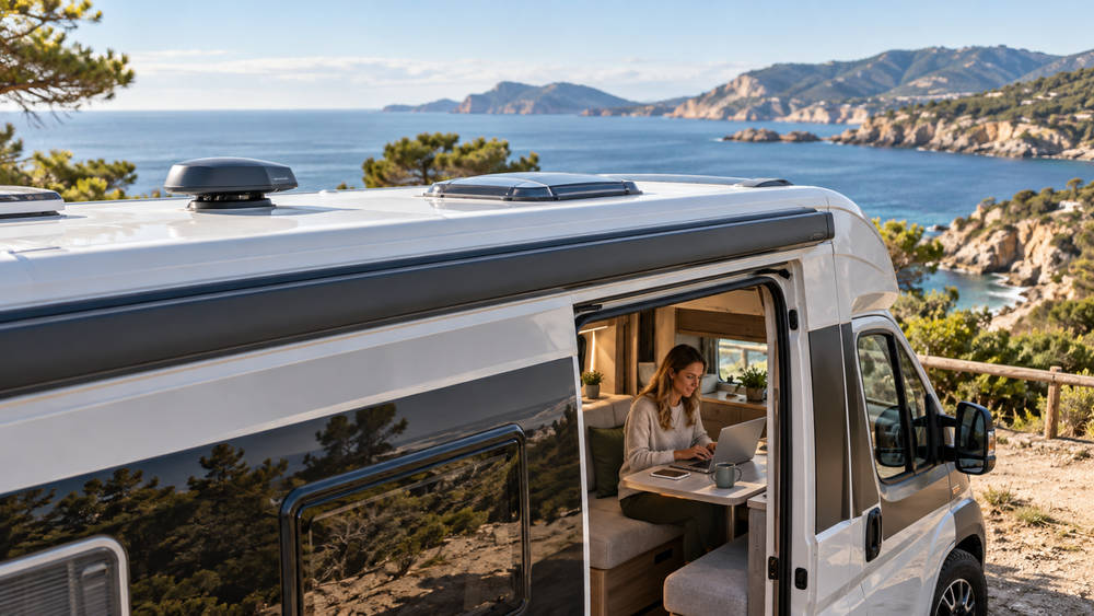 Premium camper met 5G-antenne en werkplek voor internet onderweg