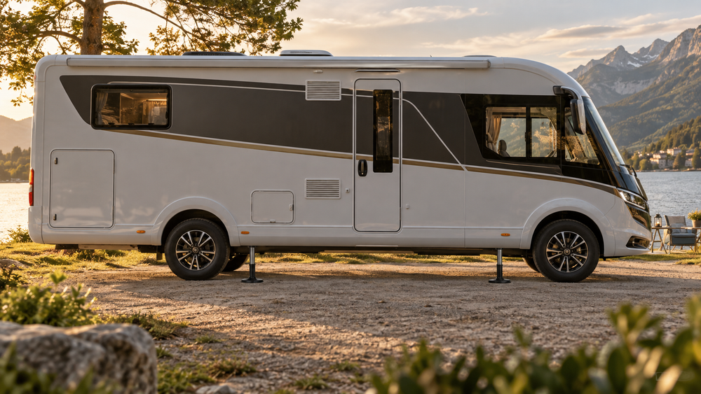 Camper met automatisch hydraulisch levelsysteem